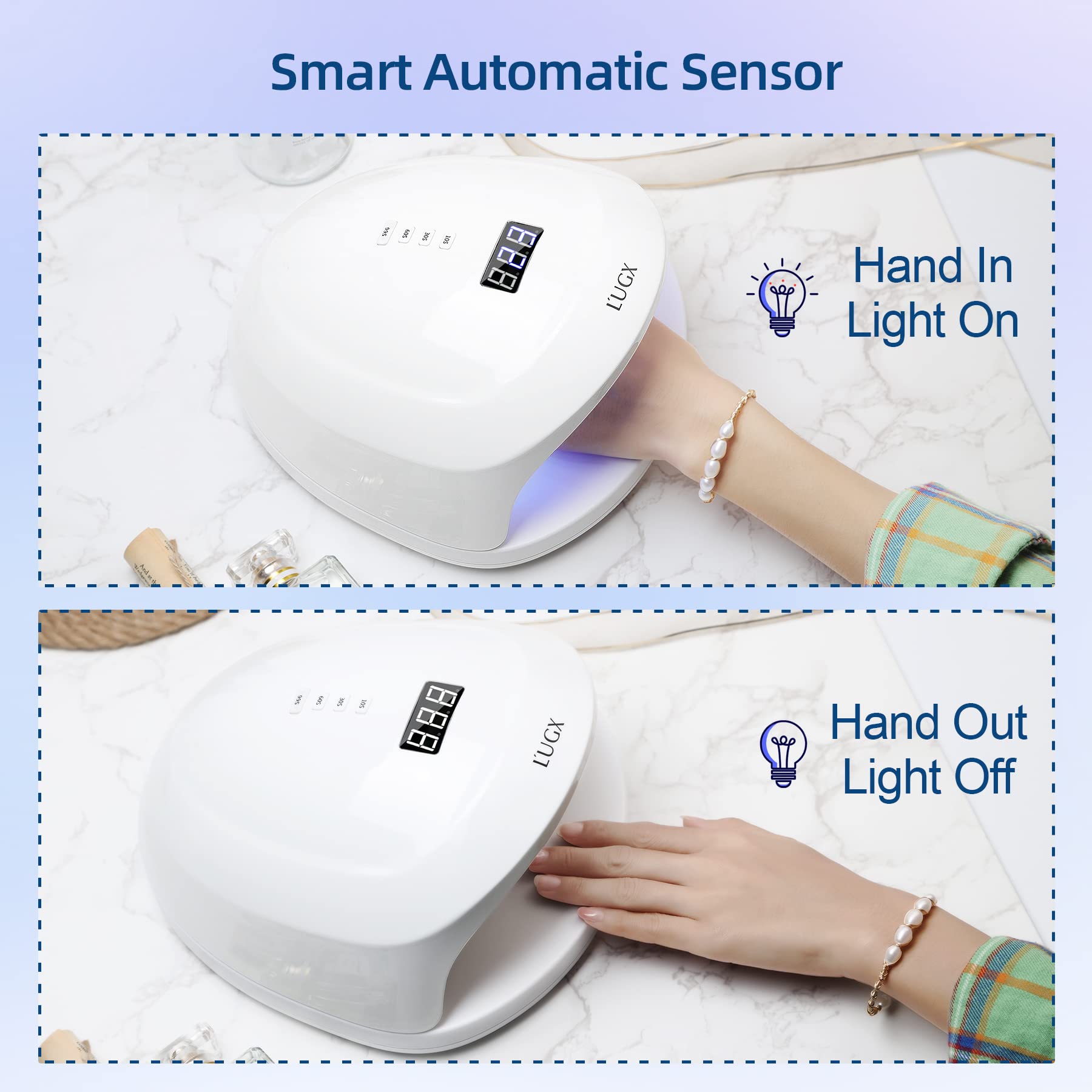 L'UGX Rechargeable UV LED Nail Lamp, Professional 60W Nail Dryer